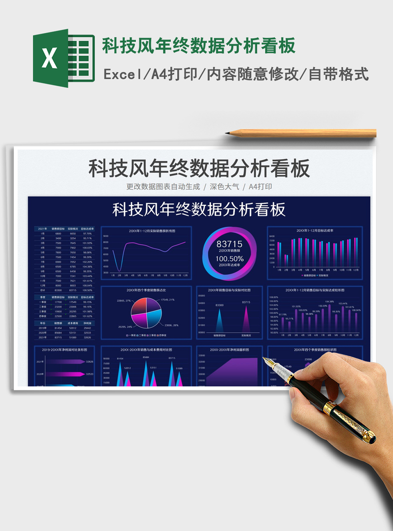 2021科技风年终数据分析看板免费下载