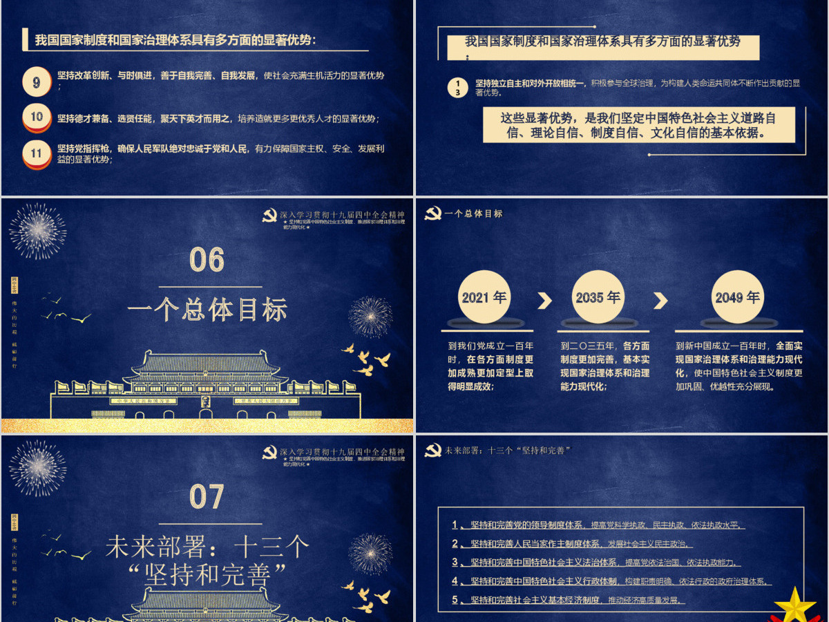 蓝色经典党的十九届四中全会通用PPT模版