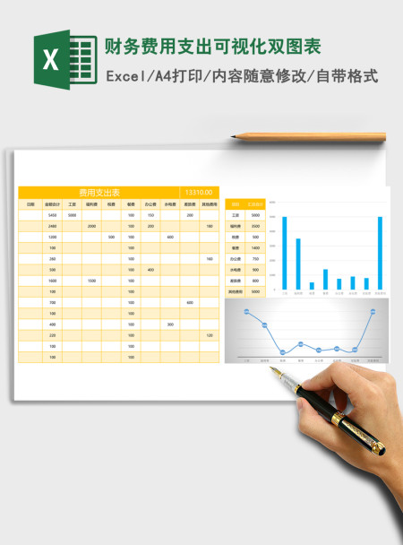 财务费用支出可视化双图表Excel表格