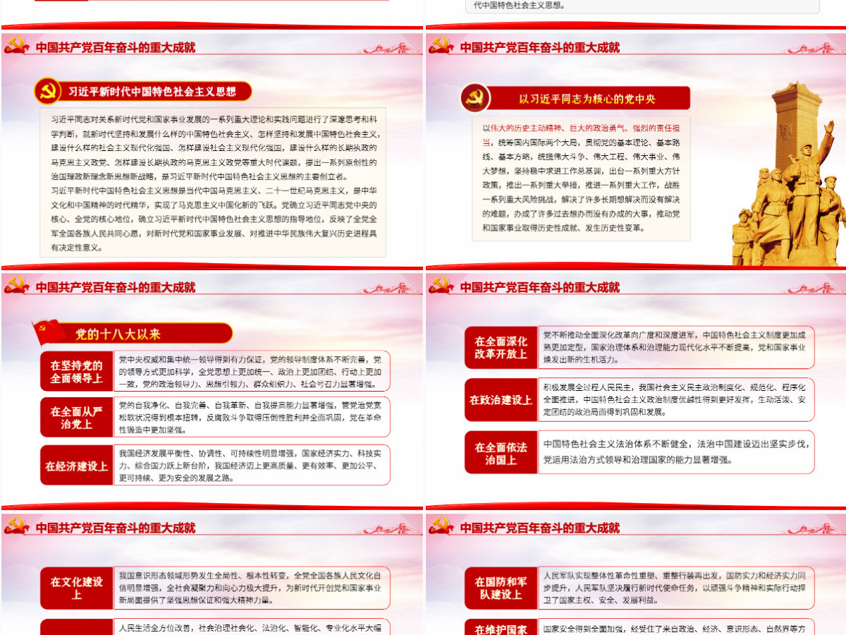 全面总结学习党的百年奋斗重大成就和历史经验简洁风十九届六中全会公报内容介绍党课课件PPT-含讲稿