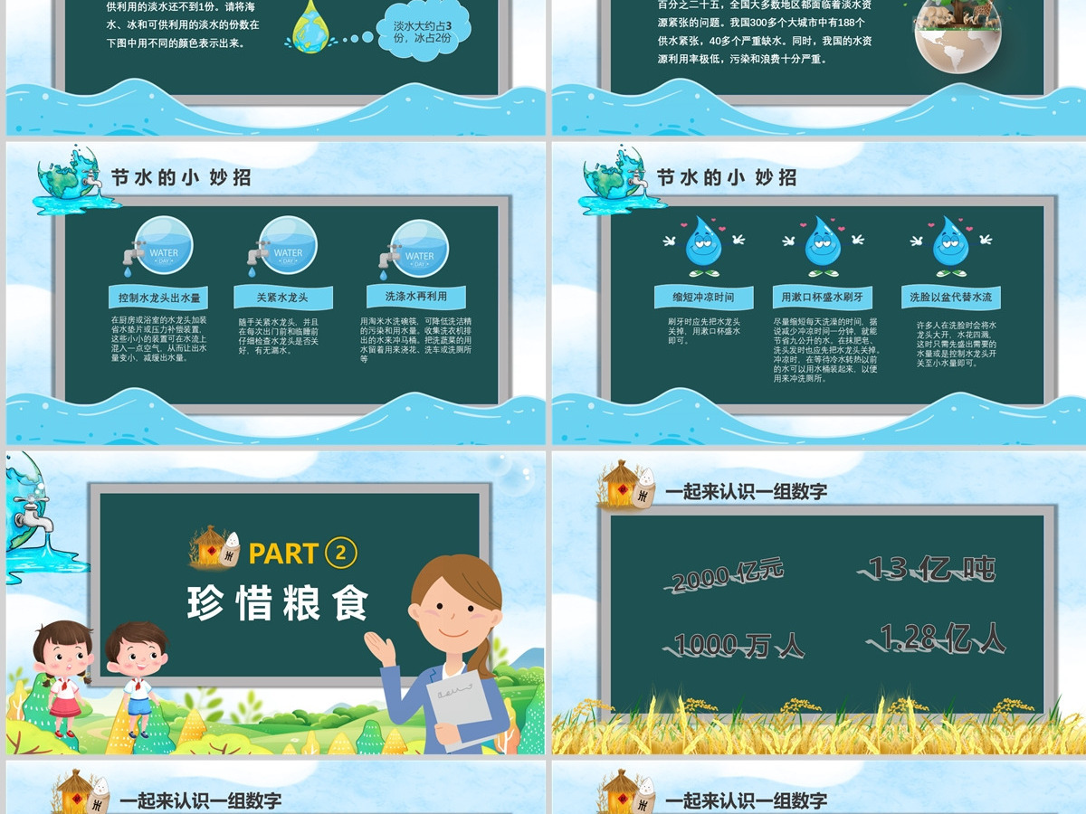 黑板风节约用水珍惜粮食主题班会PPT模板 黑板风节约用水珍惜粮食主题班会PPT模板