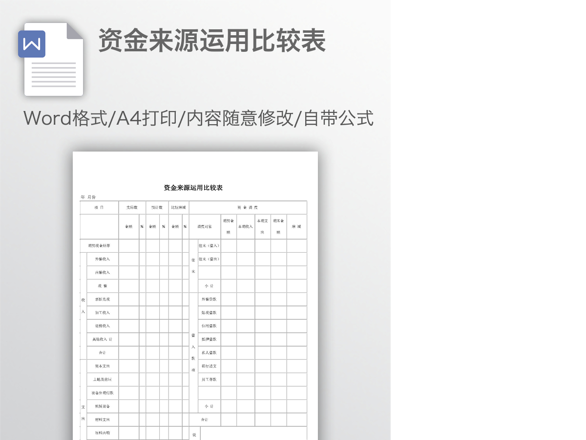 资金来源运用比较表