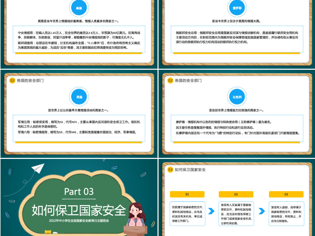 国家安全教育日卡通风2022年中小学生全面国家安全教育日主题班会课件模板PPT