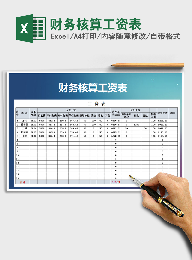 2021年财务核算工资表