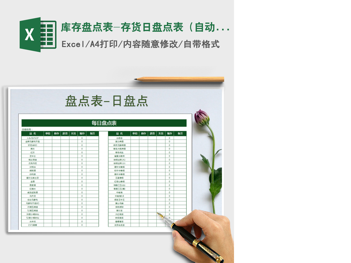 2021年库存盘点表-存货日盘点表（自动计算）