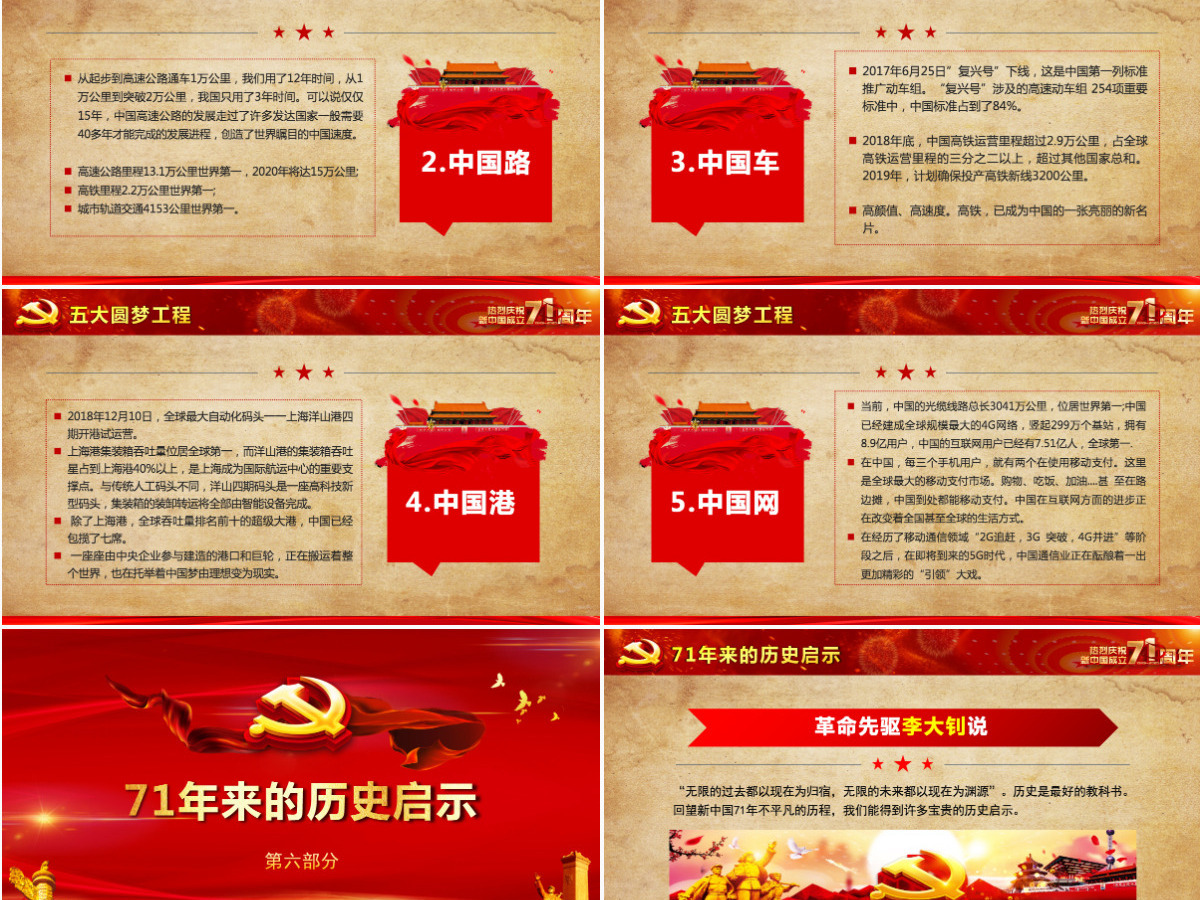 红色喜庆建国71周年壮丽71载国庆节党课PPT课件