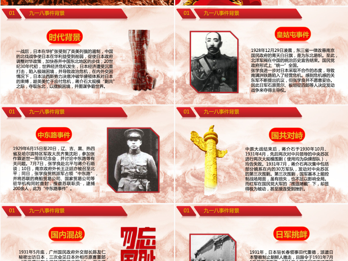 纪念九一八勿忘国耻主题PPT模板