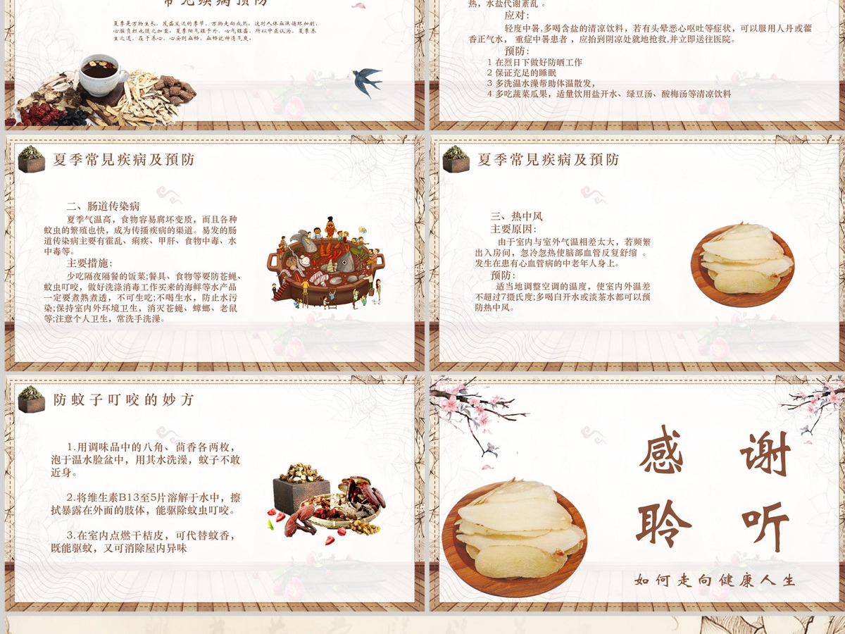 夏季养生简约插画风四季养生通用PPT模板 夏季养生简约插画风四季养生通用PPT模板