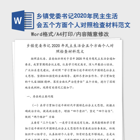 乡镇党委书记2020年民主生活会五个方面个人对照检查材料范文