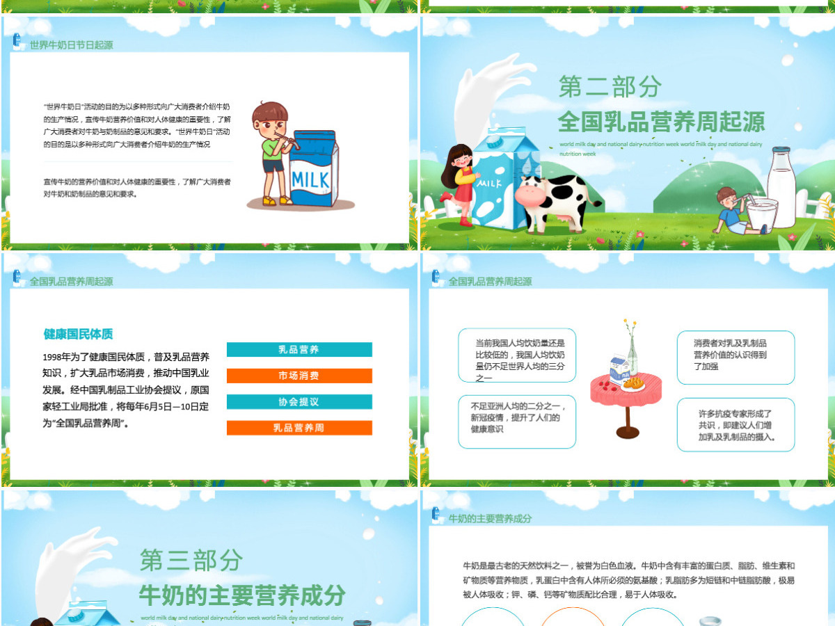 手绘插画世界牛奶日暨全国乳品营养周动态PPT 手绘插画世界牛奶日暨全国乳品营养周动态PPT