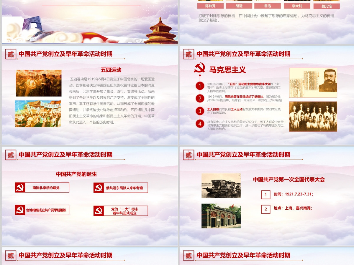 七一中国共产党党史建党节100周年党课学习党的光辉历程PPT模板--含讲稿