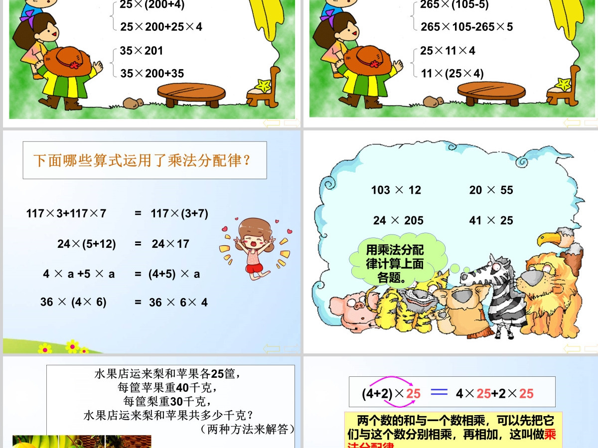 人教版新课标小学数学四年级下册《乘法分配律》课件ppt 人教版新课标小学数学四年级下册《乘法分配律》课件ppt