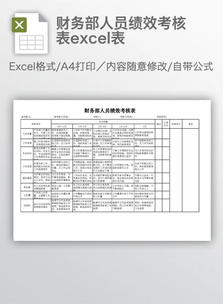 财务部人员绩效考核表excel表 财务部人员绩效考核表excel表