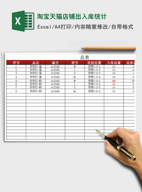 2022年淘宝天猫店铺出入库统计免费下载