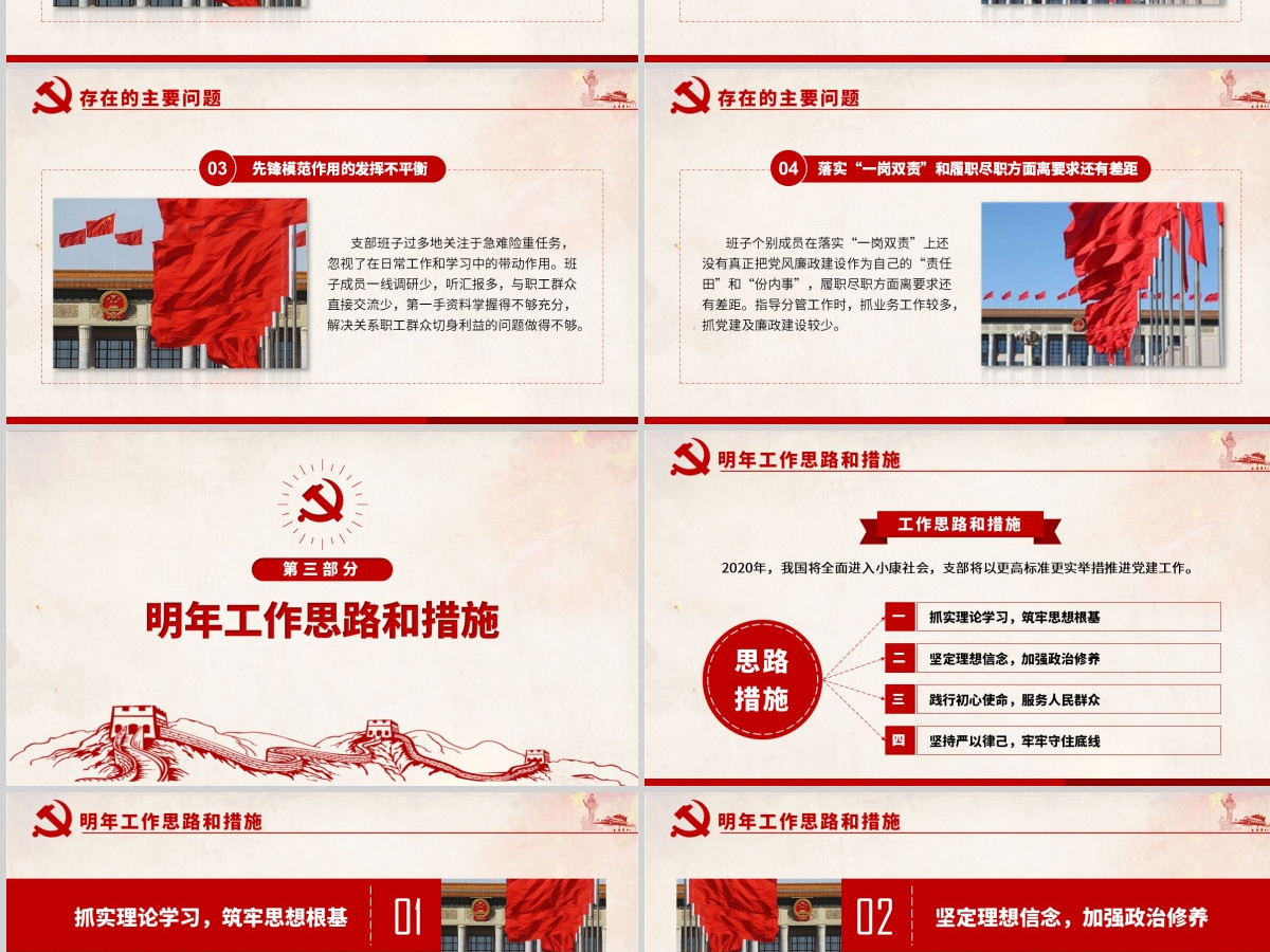 原创2020基层党委党支部党建年终工作总结PPT-含讲稿