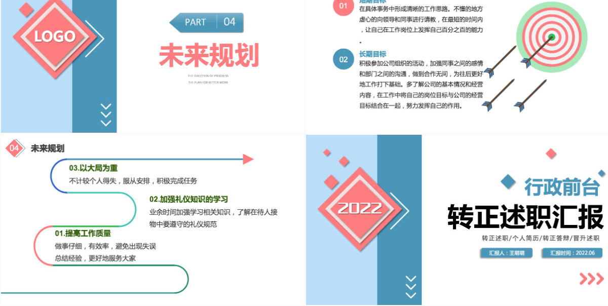 2022行政前台文员转正述职清新简洁公司行政岗位转正新员工转正述职报告模板PPT