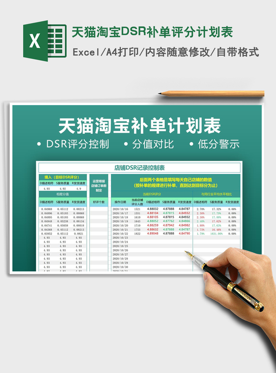 2022天猫淘宝DSR补单评分计划表免费下载
