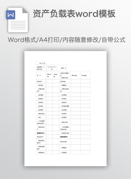 资产负载表word模板