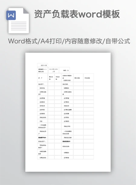 资产负载表word模板