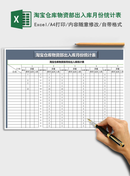 2022年淘宝仓库物资部出入库月份统计表免费下载