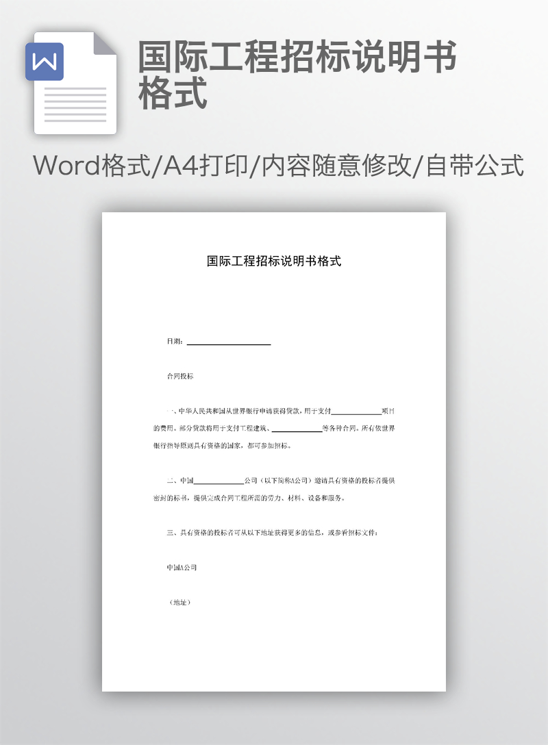 国际工程招标说明书格式