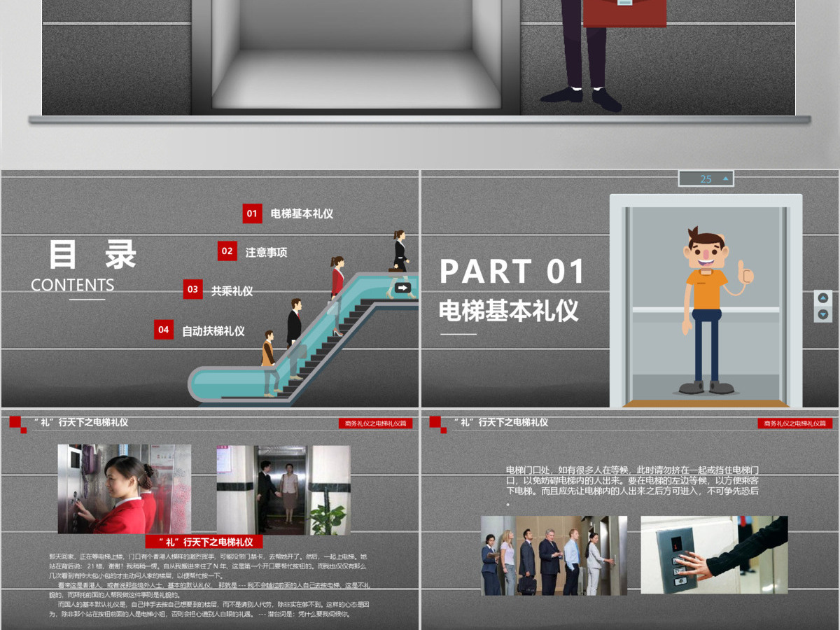  简约商务礼仪之电梯礼仪学习课件PPT模板