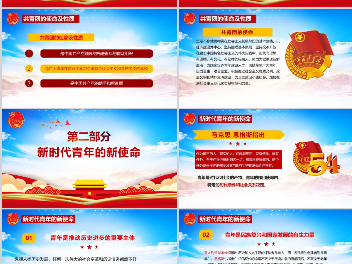 青春心向党建功新时代纪念五四运动102周年ppt模版--含讲稿
