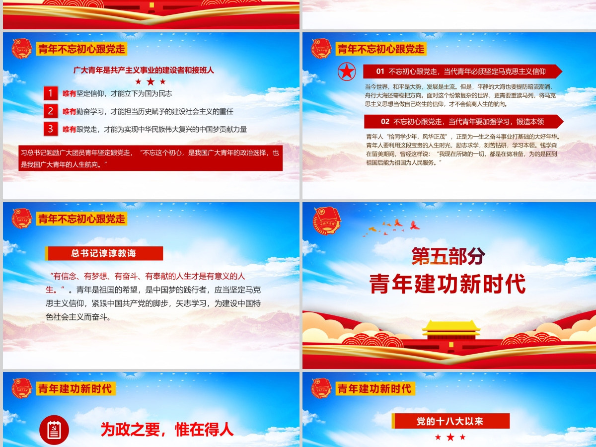 青春心向党建功新时代纪念五四运动102周年ppt模版--含讲稿