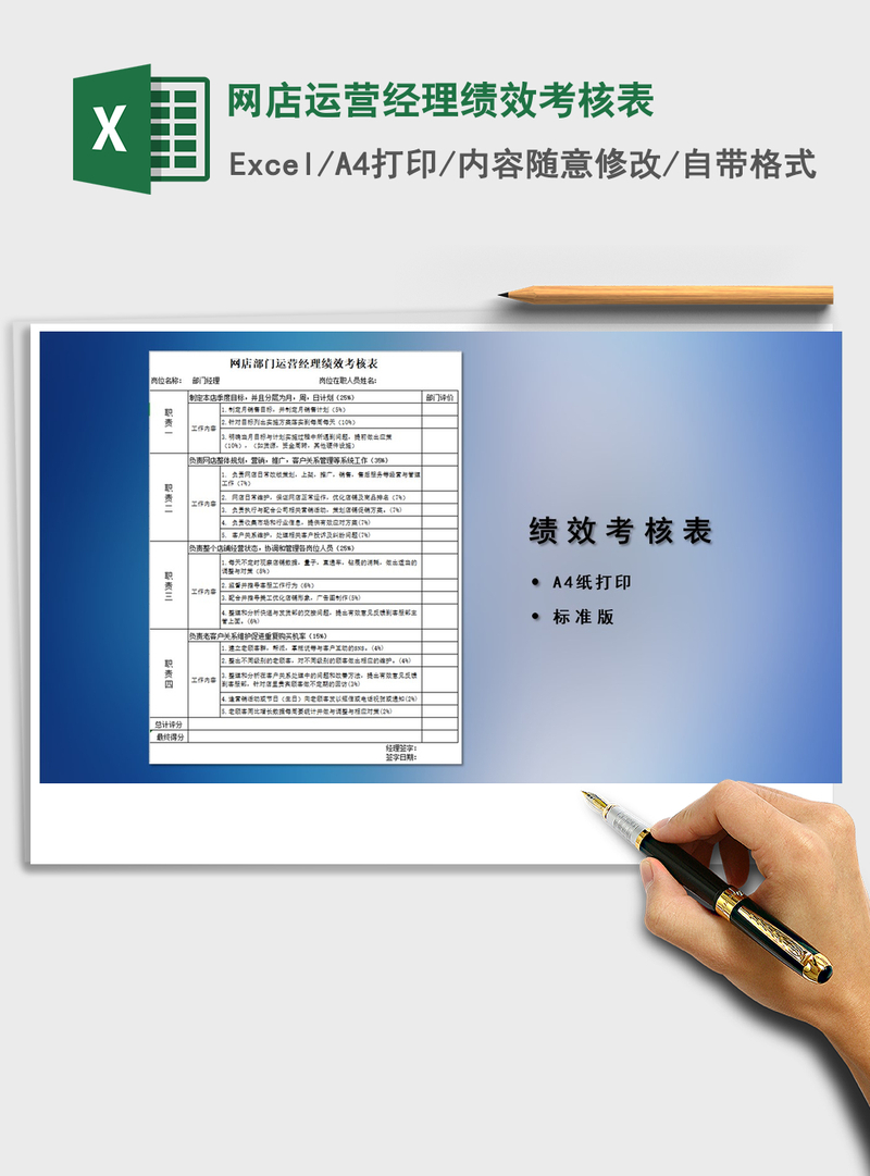 2021年网店运营经理绩效考核表免费下载 2021年网店运营经理绩效考核表免费下载