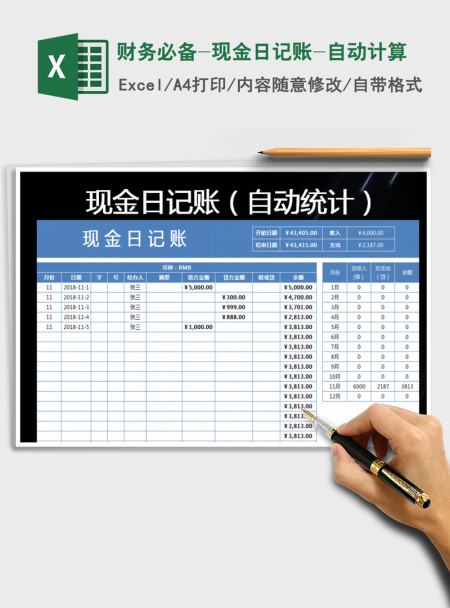 2021年财务必备-现金日记账-自动计算