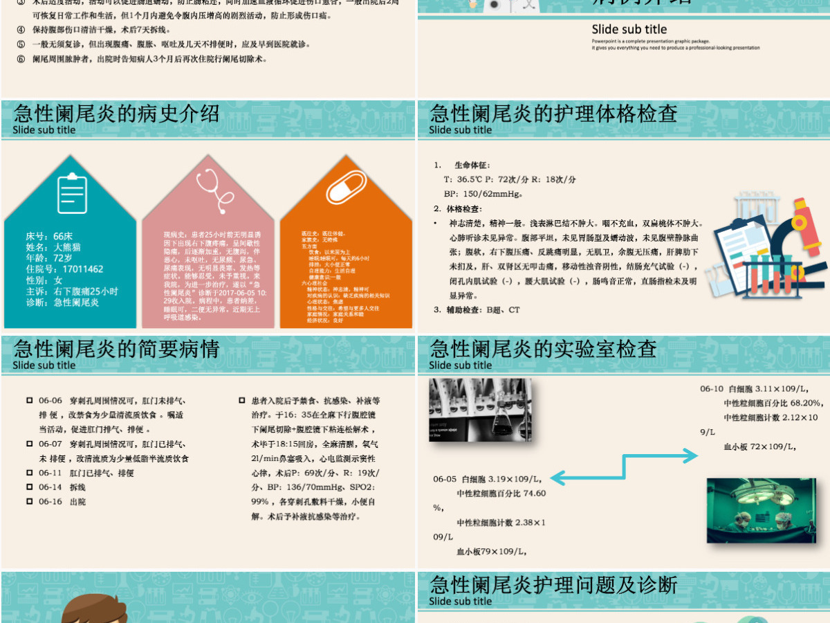 2022急性阑尾炎护理查房清新插画风护理查房通用PPT