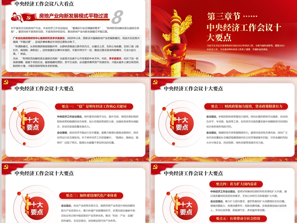 原创红色2022中央经济工作会议精神解读2023党政风通用党课ppt模板 原创红色2022中央经济工作会议精神解读2023党政风通用党课ppt模板