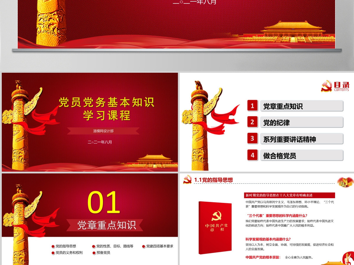 红色简约政府党委党支部党员党务基本知识学习课程党课培训ppt