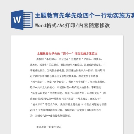 主题教育先学先改四个一行动实施方案范文Word文档