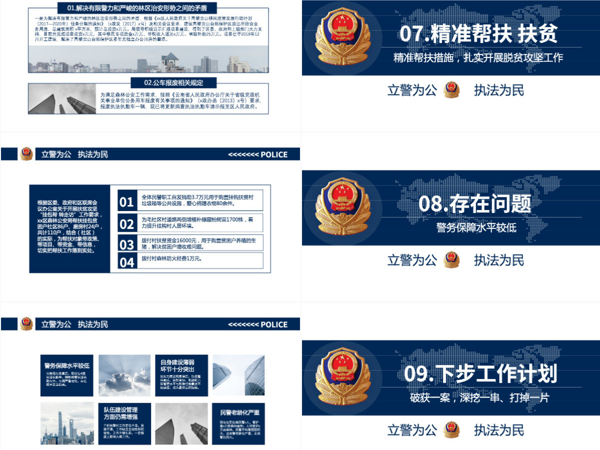 2023蓝色商务通用风格公安局派出所工作总结警营公安警察PPT-版权可商用