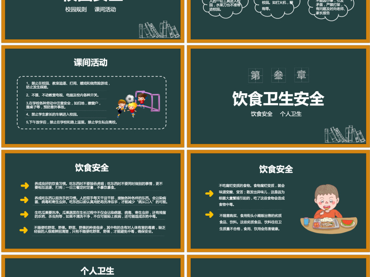 卡通黑板风校园安全教育安全行为习惯养成教育主题班会PPT模版