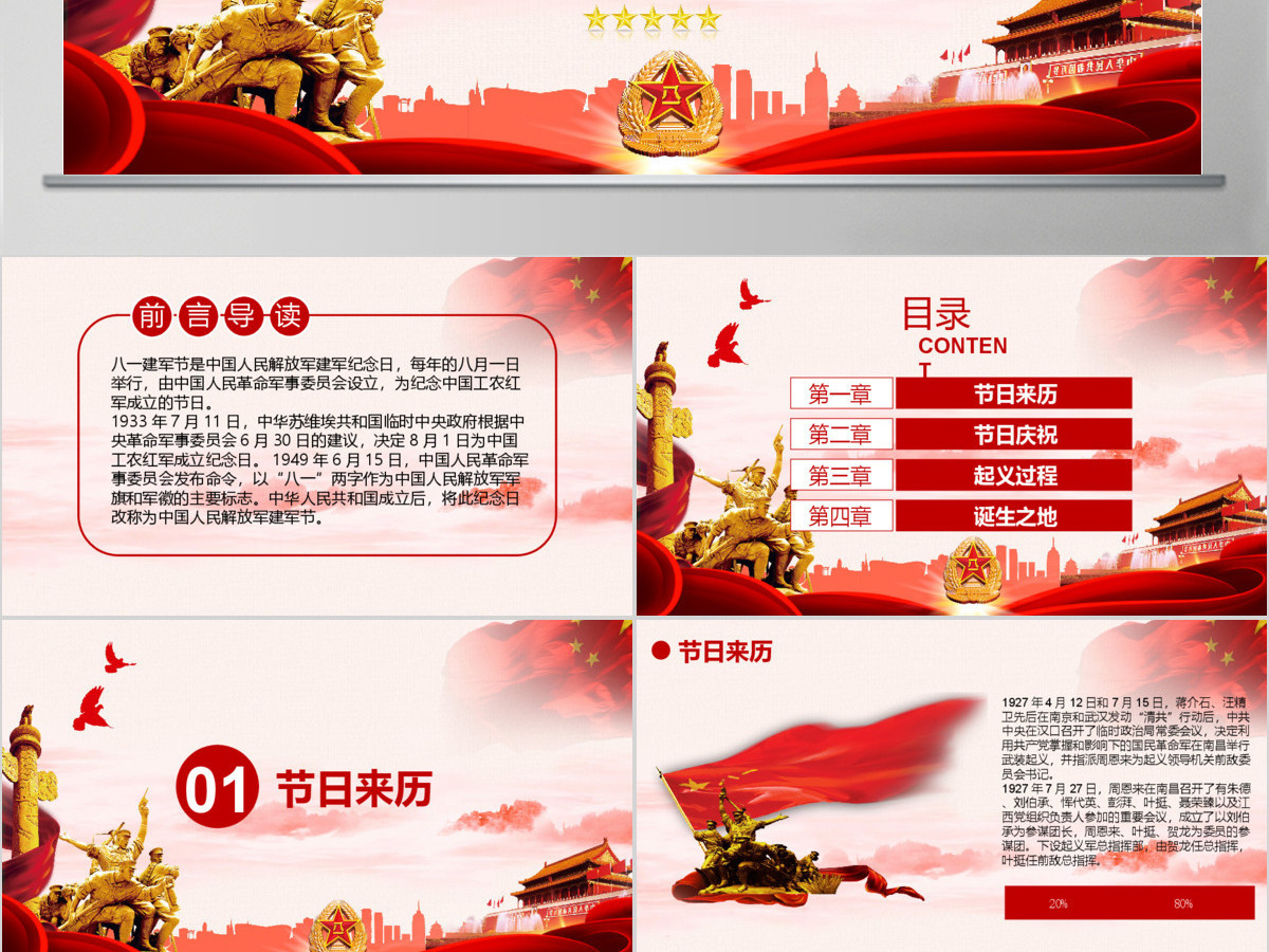 建军97周年PPT模板pptx