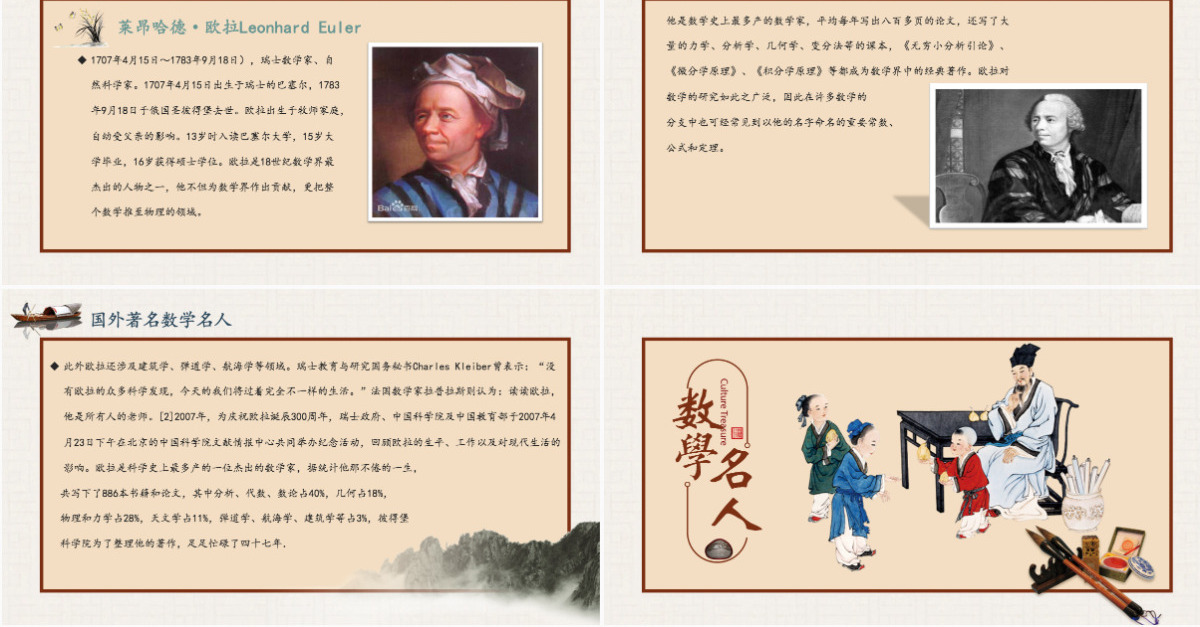 历史近代史数学名人介绍主题班会PPT模板