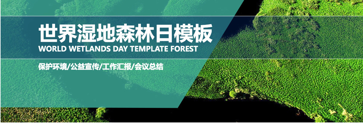 原创绿色森林世界湿地日PPT模版