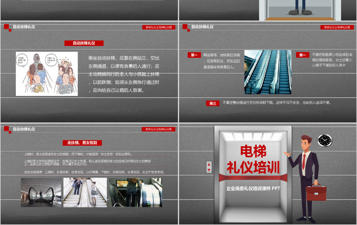  简约商务礼仪之电梯礼仪学习课件PPT模板