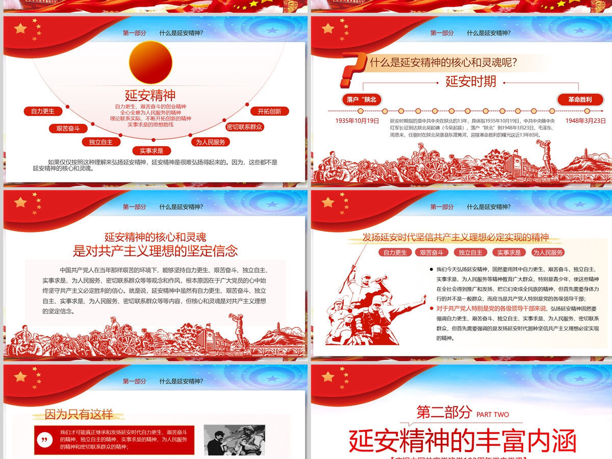 2023延安精神永放光芒PPT庆祝中国共产党成立102周年专题党史党课PPT模板-含讲稿