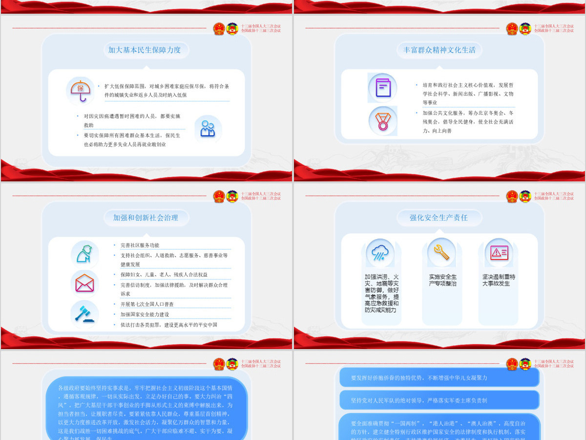 2020蓝色红色新拟态风全国两会聚焦两会精神PPT模版 2020蓝色红色新拟态风全国两会聚焦两会精神PPT模版