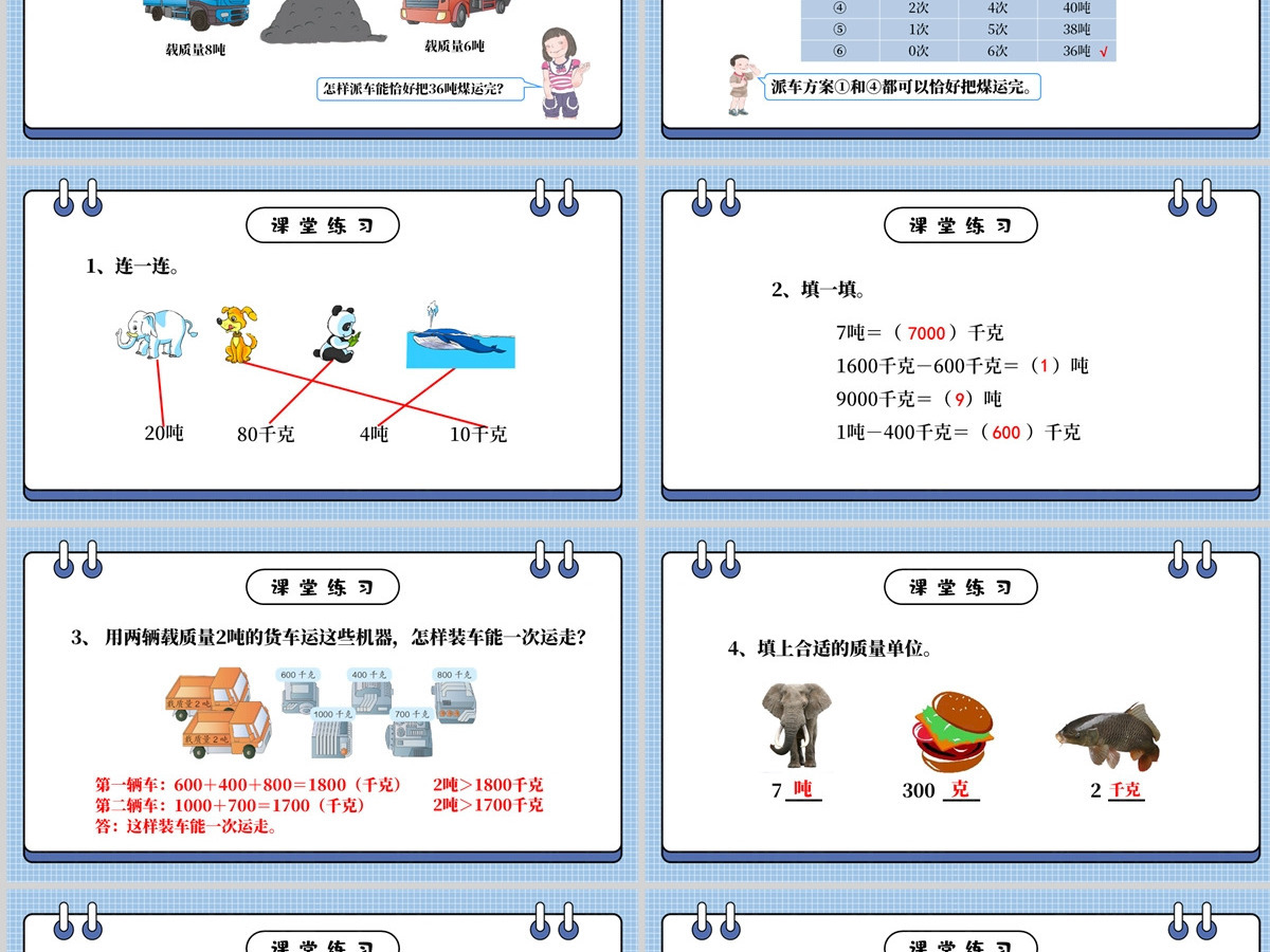 人教版三年级数学上册：第三章节《测量》吨的认识课件PPT模板-含教案