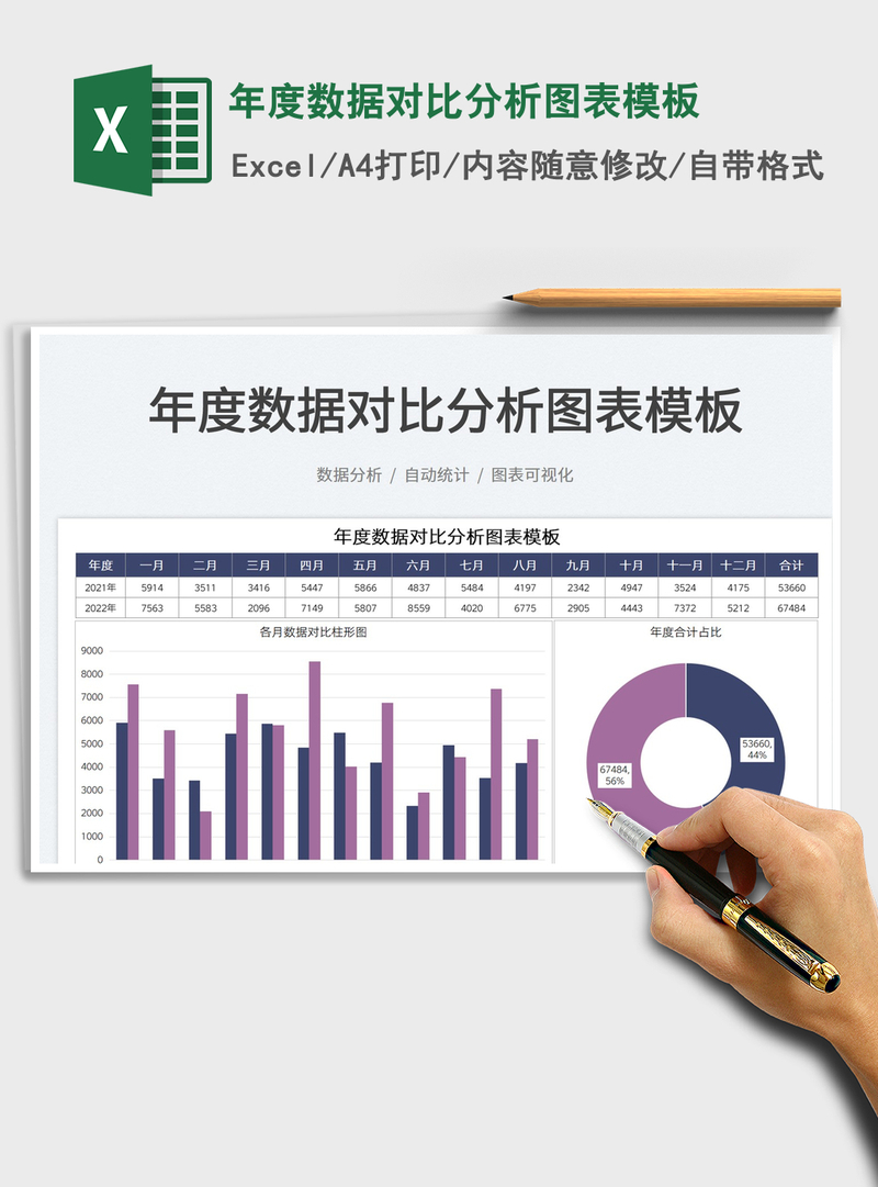 2021年度数据对比分析图表模板免费下载