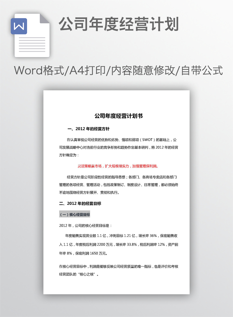 公司年度经营计划 公司年度经营计划