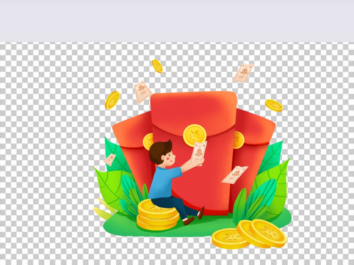 红包金币卡通人物促销优惠活动