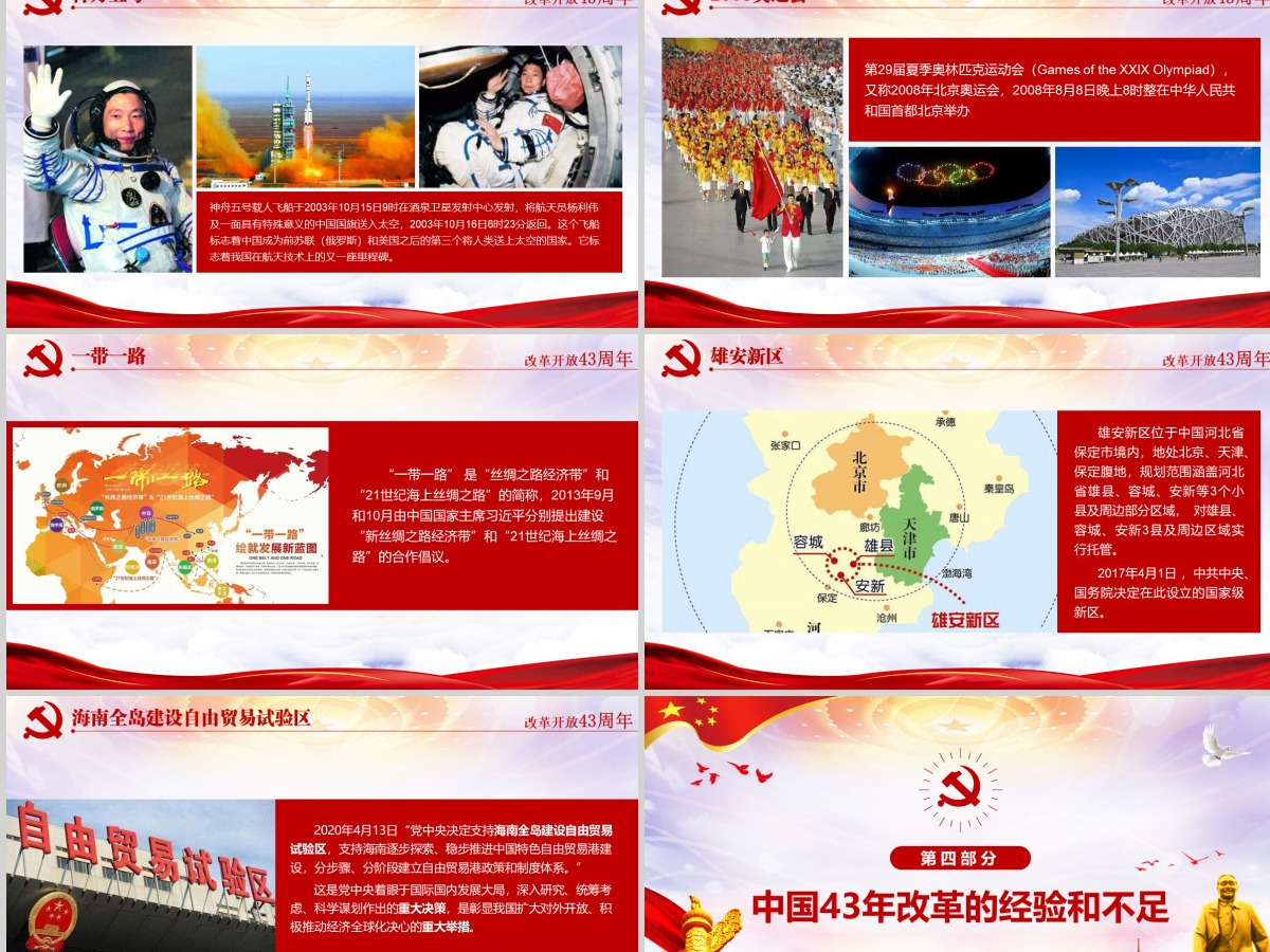 红色大气纪念改革开放43周年党建PPT