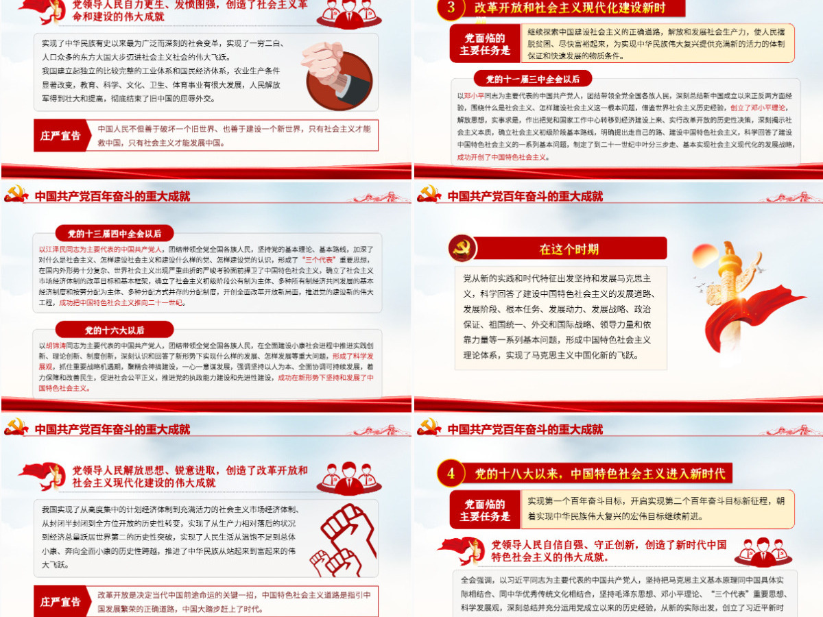 全面总结学习党的百年奋斗重大成就和历史经验简洁风十九届六中全会公报内容介绍党课课件PPT-含讲稿