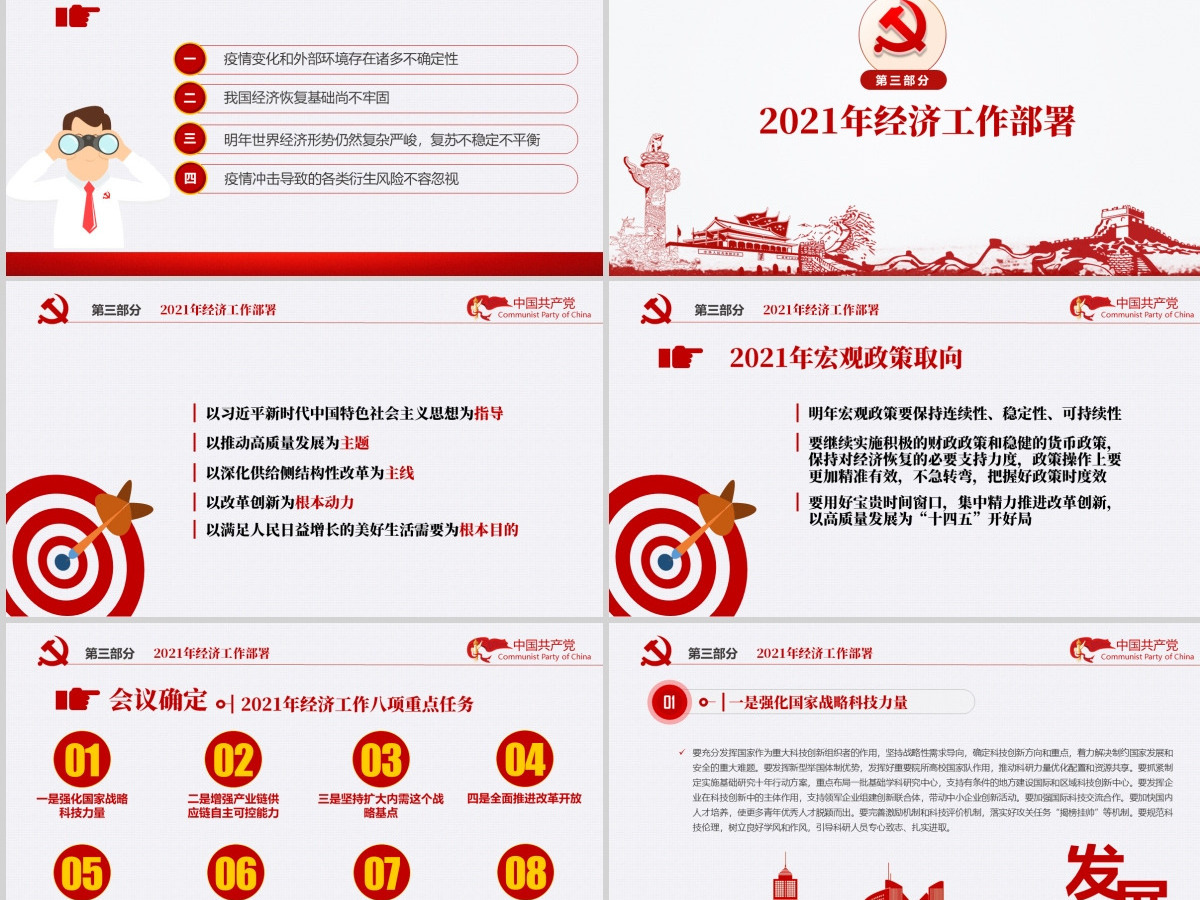 红色简洁中国风2020中央经济工作会议精神和2021年中国经济工作重点内容解