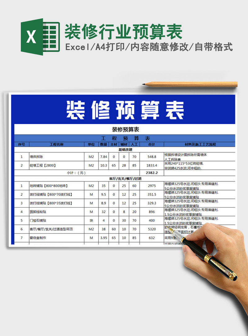 2021年装修行业预算表